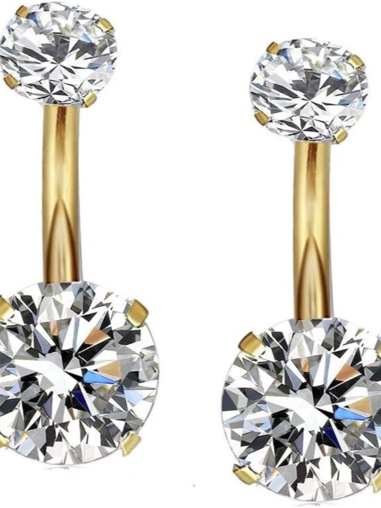 14g Surgical Steel Gold Belly Button Rings Internally Threaded Round Cz Navel B